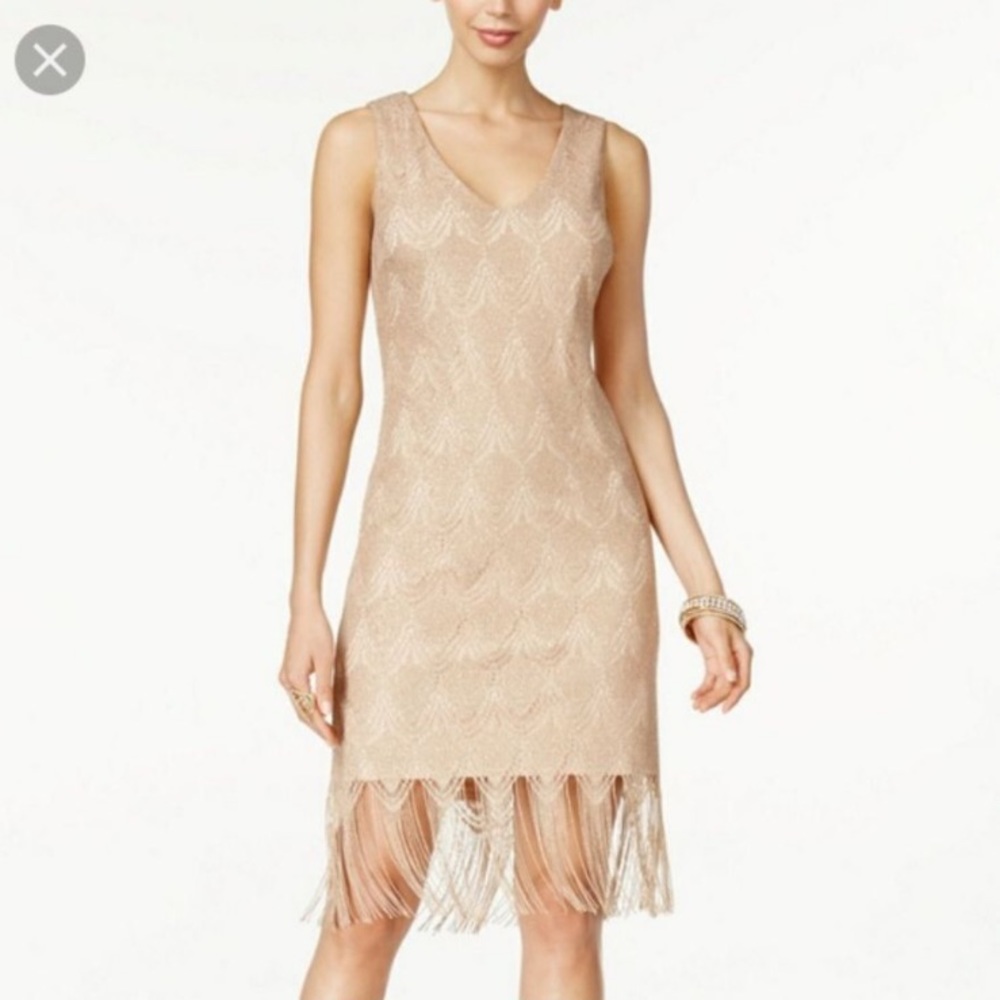 Thalia Sodi shimmery rose gold v neck